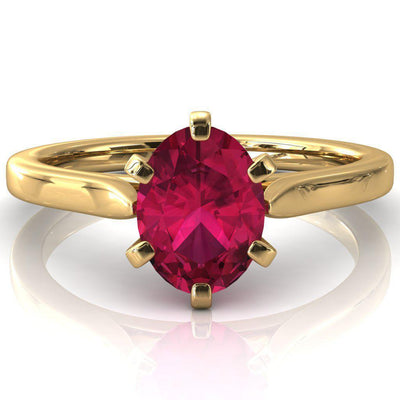 Darci Oval Ruby 6 Prong Cathedral Solitaire Engagement Ring-FIRE & BRILLIANCE
