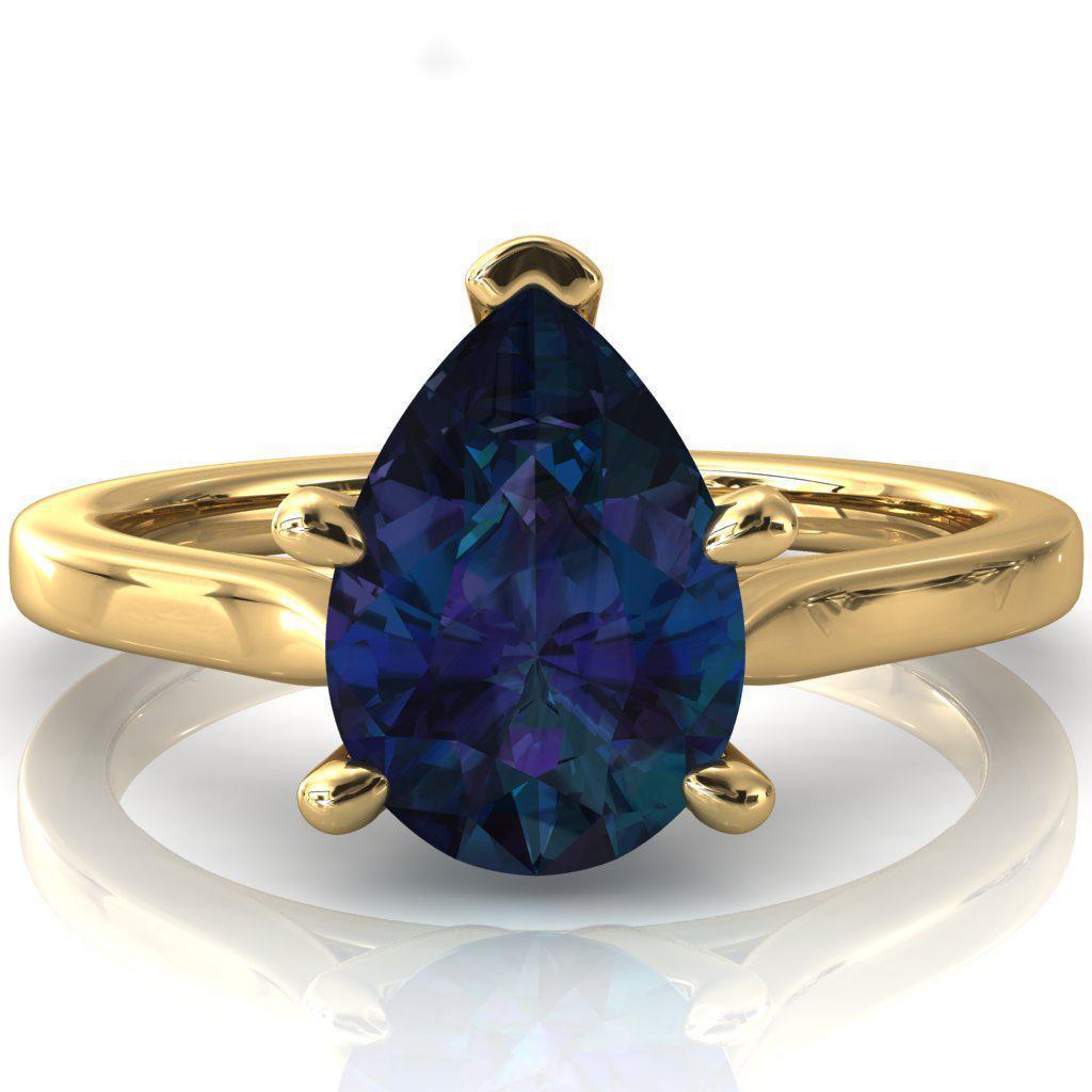 Darci Pear Alexandrite 5 Prong Cathedral Solitaire Engagement Ring-FIRE & BRILLIANCE