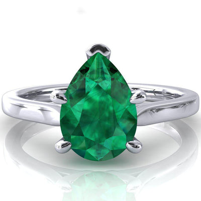 Darci Pear Emerald 5 Prong Cathedral Solitaire Engagement Ring-FIRE & BRILLIANCE