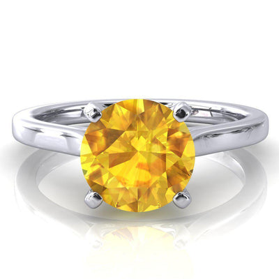 Darci Round Yellow Sapphire 4 Prong Cathedral Solitaire Engagement Ring-FIRE & BRILLIANCE