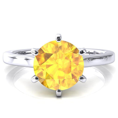 Darci Round Yellow Sapphire 6 Claw Prong Cathedral Solitaire Engagement Ring-FIRE & BRILLIANCE