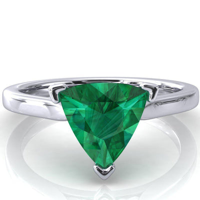 Darci Trillion Emerald 3 Prong Cathedral Solitaire Engagement Ring-FIRE & BRILLIANCE