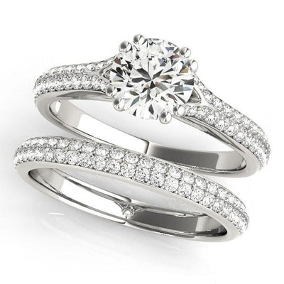 Delphine Round Moissanite Double Diamond Row Pave Engagement Ring-Custom-Made Jewelry-Fire & Brilliance ®