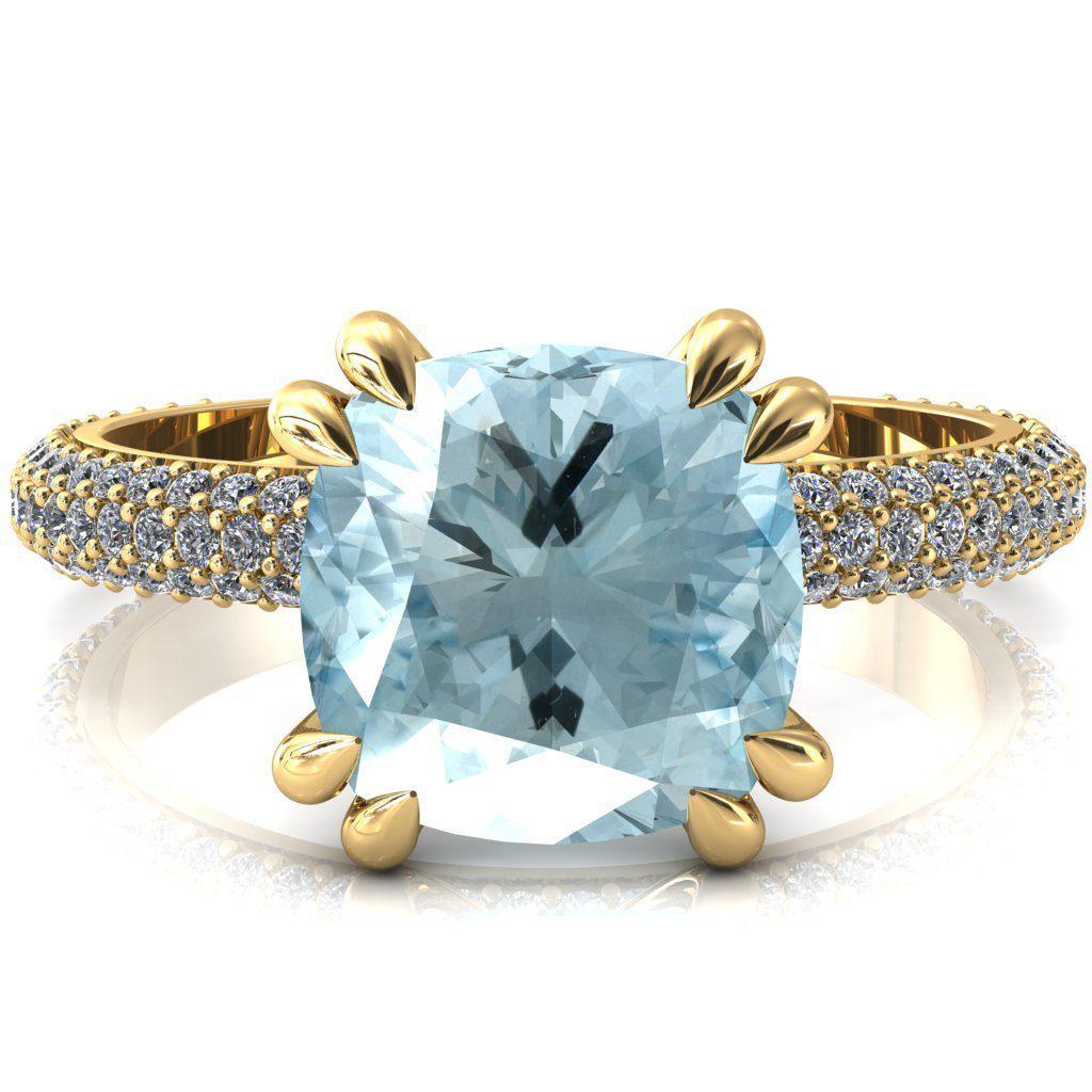 Elley Cushion Aqua Blue Spinel 4 Claw Prong Diamond Accent Engagement Ring-FIRE & BRILLIANCE