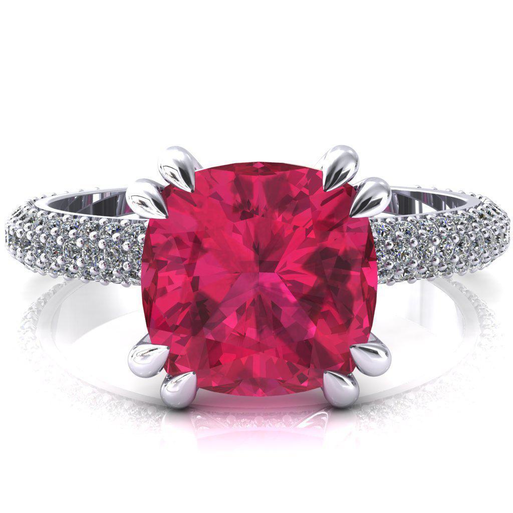 Elley Cushion Ruby 4 Claw Prong Diamond Accent Engagement Ring-FIRE & BRILLIANCE