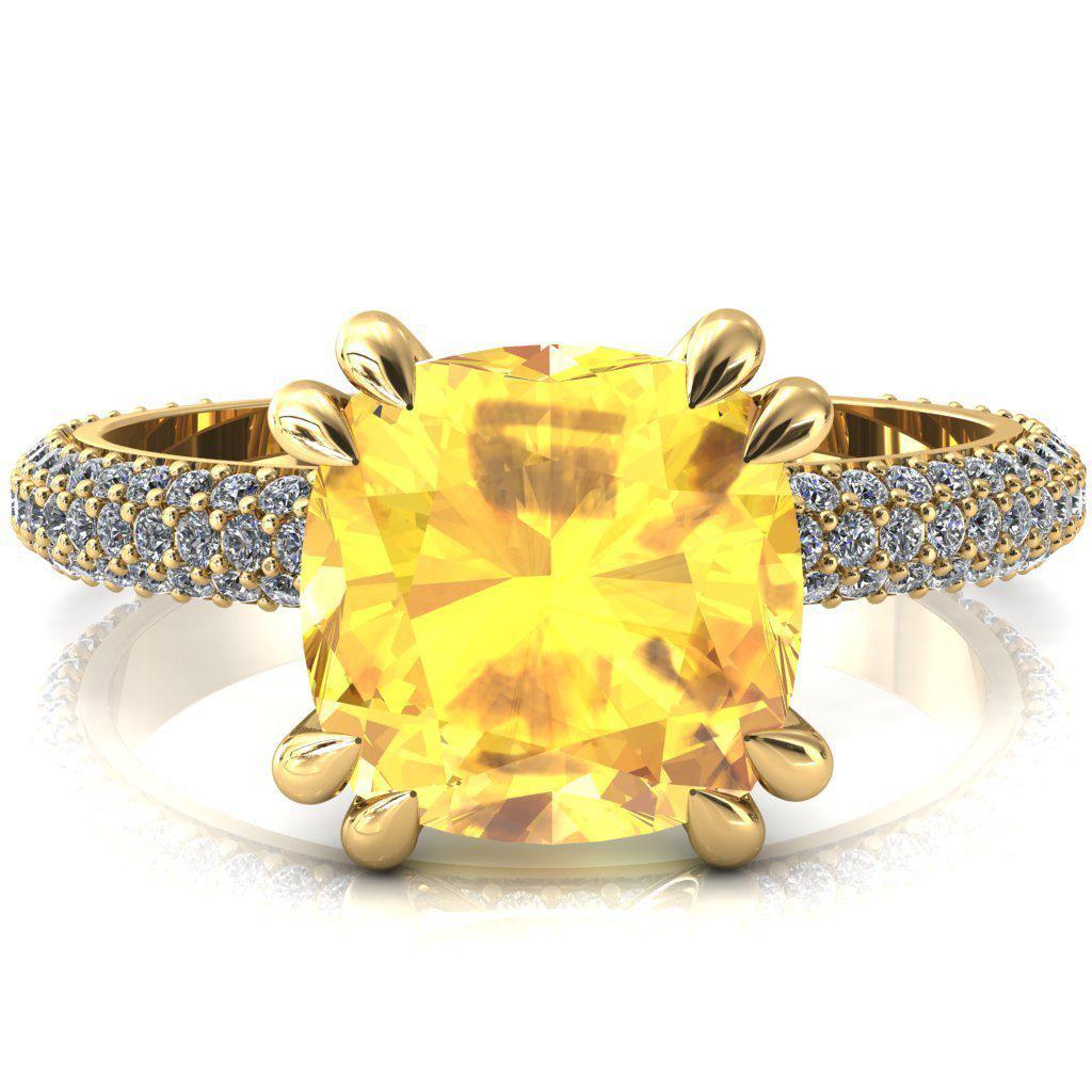 Elley Cushion Yellow Sapphire 4 Claw Prong Diamond Accent Engagement Ring-FIRE & BRILLIANCE