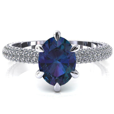 Elley Oval Alexandrite 6 Claw Prong Diamond Accent Engagement Ring-FIRE & BRILLIANCE