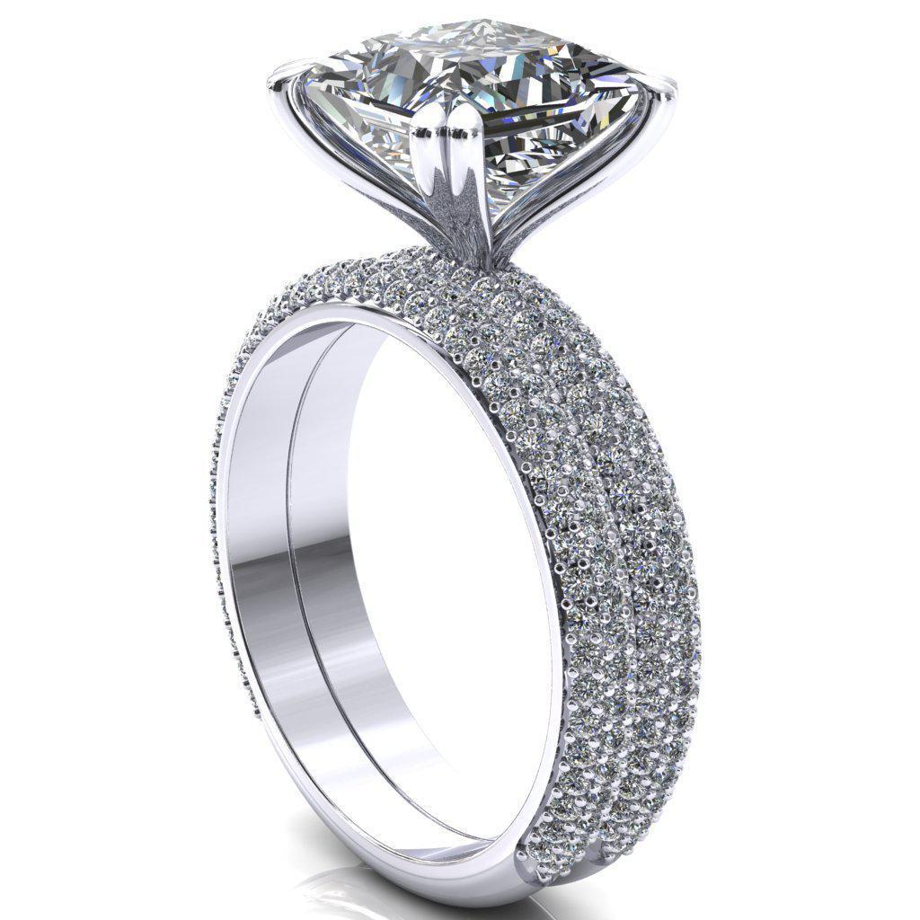 Elley Princess/Square Moissanite 4 Claw Prong Diamond Accent Engagement Ring-FIRE & BRILLIANCE