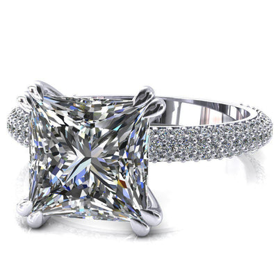 Elley Princess/Square Moissanite 4 Claw Prong Diamond Accent Engagement Ring-FIRE & BRILLIANCE
