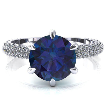Elley Round Alexandrite 6 Claw Prong Diamond Accent Engagement Ring-FIRE & BRILLIANCE