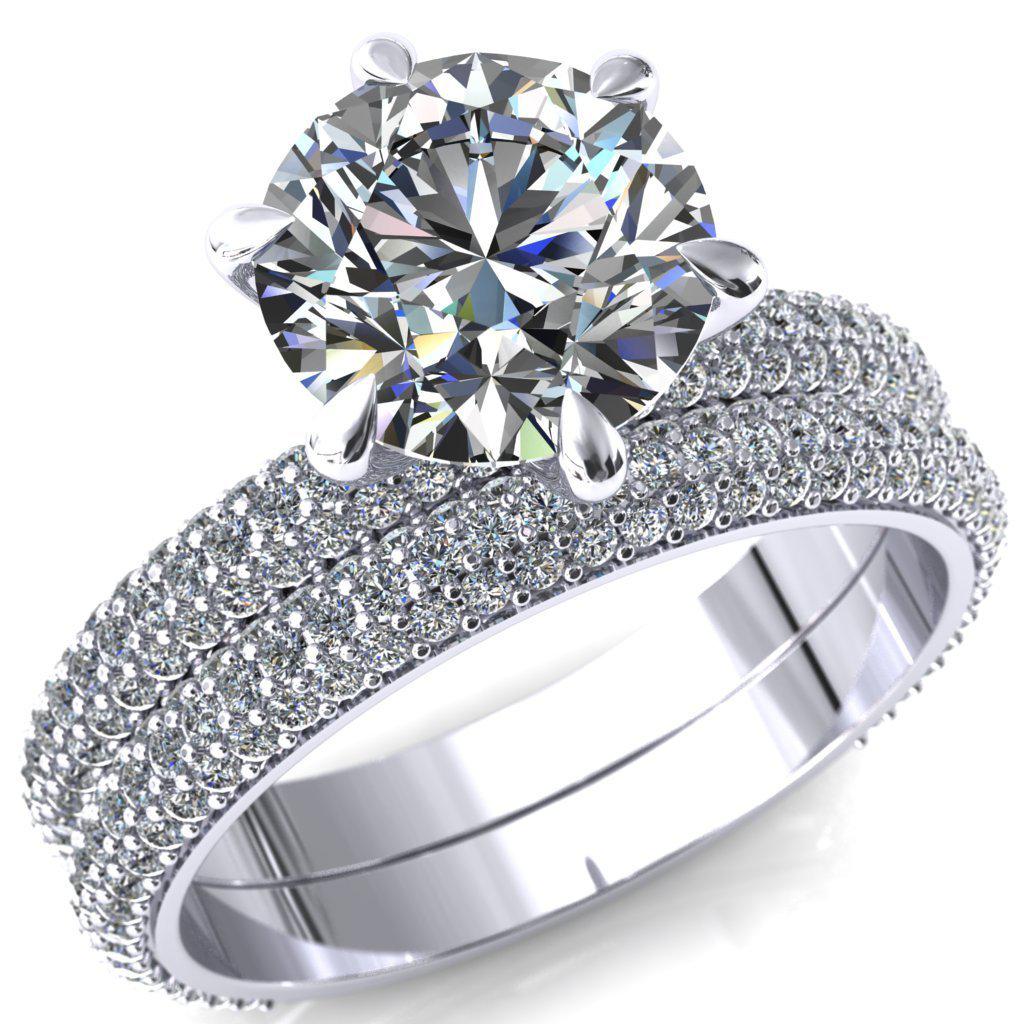 Elley Round Lab-Grown Diamond Center Stone Claw Prong Diamond Accent Engagement Ring