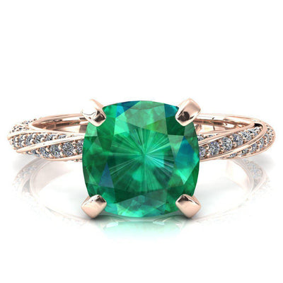 Elysia Cushion Emerald 4 Prong 3/4 Eternity Diamond Accent Ring-FIRE & BRILLIANCE