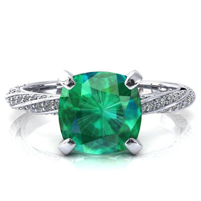 Elysia Cushion Emerald 4 Prong 3/4 Eternity Diamond Accent Ring-FIRE & BRILLIANCE