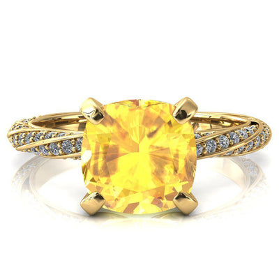 Elysia Cushion Yellow Sapphire 4 Prong 3/4 Eternity Diamond Accent Ring-FIRE & BRILLIANCE