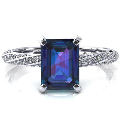 Elysia Emerald Alexandrite 4 Prong 3/4 Eternity Diamond Accent Ring-FIRE & BRILLIANCE
