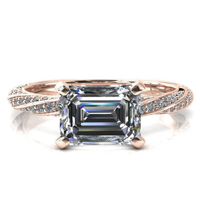 Elysia Emerald Moissanite East-West 4 Prong 3/4 Eternity Diamond Accent Ring-FIRE & BRILLIANCE