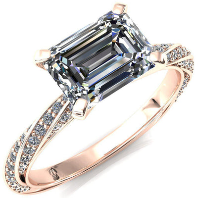 Elysia Emerald Moissanite East-West 4 Prong 3/4 Eternity Diamond Accent Ring-FIRE & BRILLIANCE