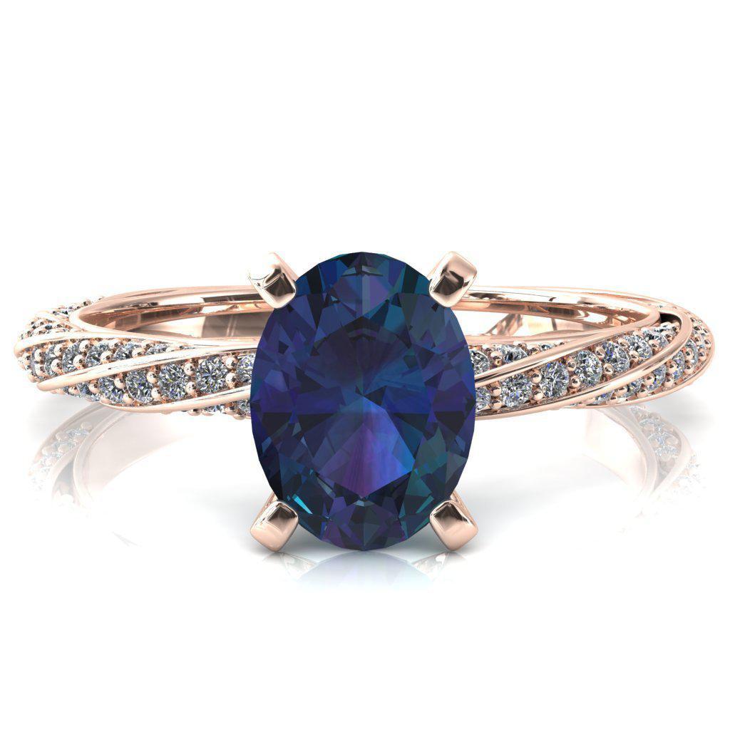Elysia Oval Alexandrite 4 Prong 3/4 Eternity Diamond Accent Ring-FIRE & BRILLIANCE