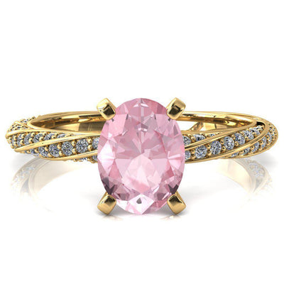 Elysia Oval Pink Sapphire 4 Prong 3/4 Eternity Diamond Accent Ring-FIRE & BRILLIANCE