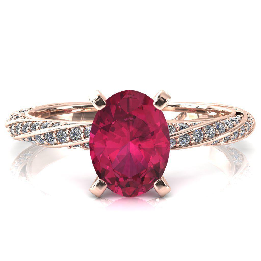 Elysia Oval Ruby 4 Prong 3/4 Eternity Diamond Accent Ring-FIRE & BRILLIANCE