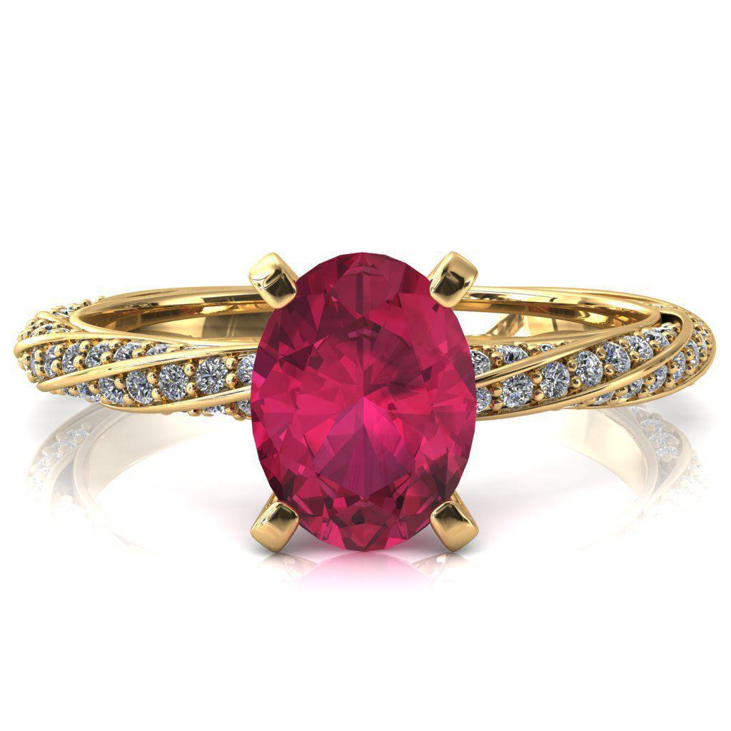 Elysia Oval Ruby 4 Prong 3/4 Eternity Diamond Accent Ring-FIRE & BRILLIANCE