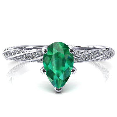Elysia Pear Emerald 5 Prong 3/4 Eternity Diamond Accent Ring-FIRE & BRILLIANCE