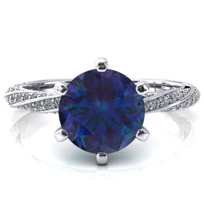 Elysia Round Alexandrite 6 Prong 3/4 Eternity Diamond Accent Ring-FIRE & BRILLIANCE