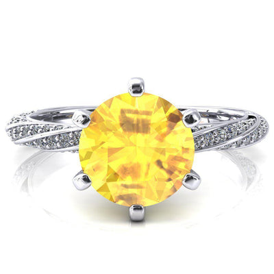 Elysia Round Yellow Sapphire 6 Prong 3/4 Eternity Diamond Accent Ring-FIRE & BRILLIANCE