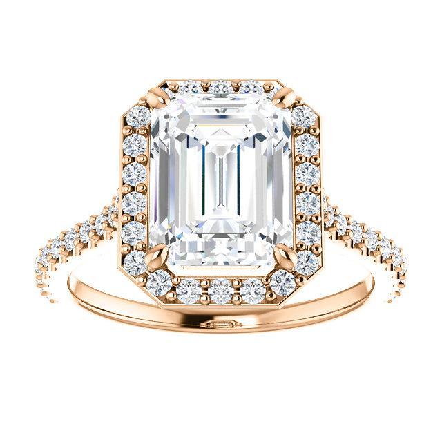 Emerald Moissanite Diamond Accent Ice Halo Bezel Ring-Custom-Made Jewelry-Fire & Brilliance ®