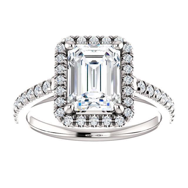 Emerald Moissanite Diamond Accent Ice Halo Cathedral Ring-Custom-Made Jewelry-Fire & Brilliance ®