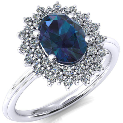 Eridanus Oval Alexandrite 4 Prong Diamond Cluster Halo Engagement Ring-FIRE & BRILLIANCE