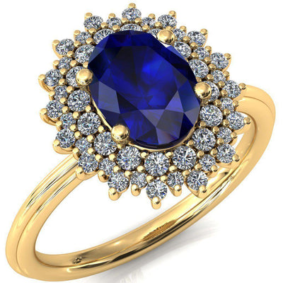 Eridanus Oval Blue Sapphire 4 Prong Diamond Cluster Halo Engagement Ring-FIRE & BRILLIANCE