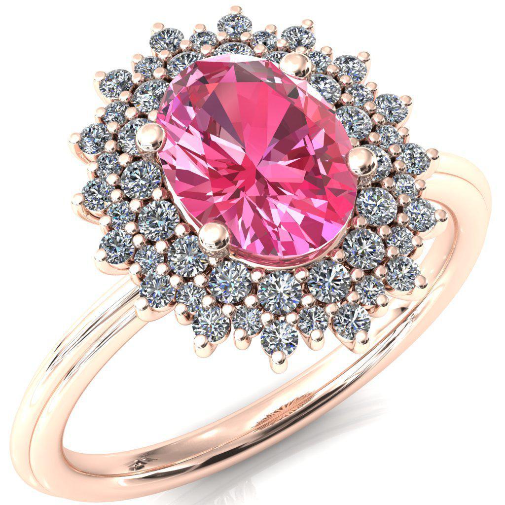 Eridanus Oval Pink Sapphire 4 Prong Diamond Cluster Halo Engagement Ring-FIRE & BRILLIANCE