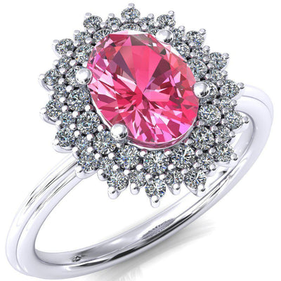 Eridanus Oval Pink Sapphire 4 Prong Diamond Cluster Halo Engagement Ring-FIRE & BRILLIANCE