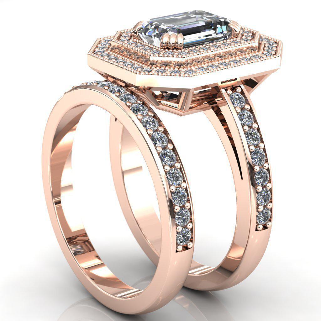 Esmeralda Emerald Moissanite Double Halo Diamond Ring-Custom-Made Jewelry-Fire & Brilliance ®