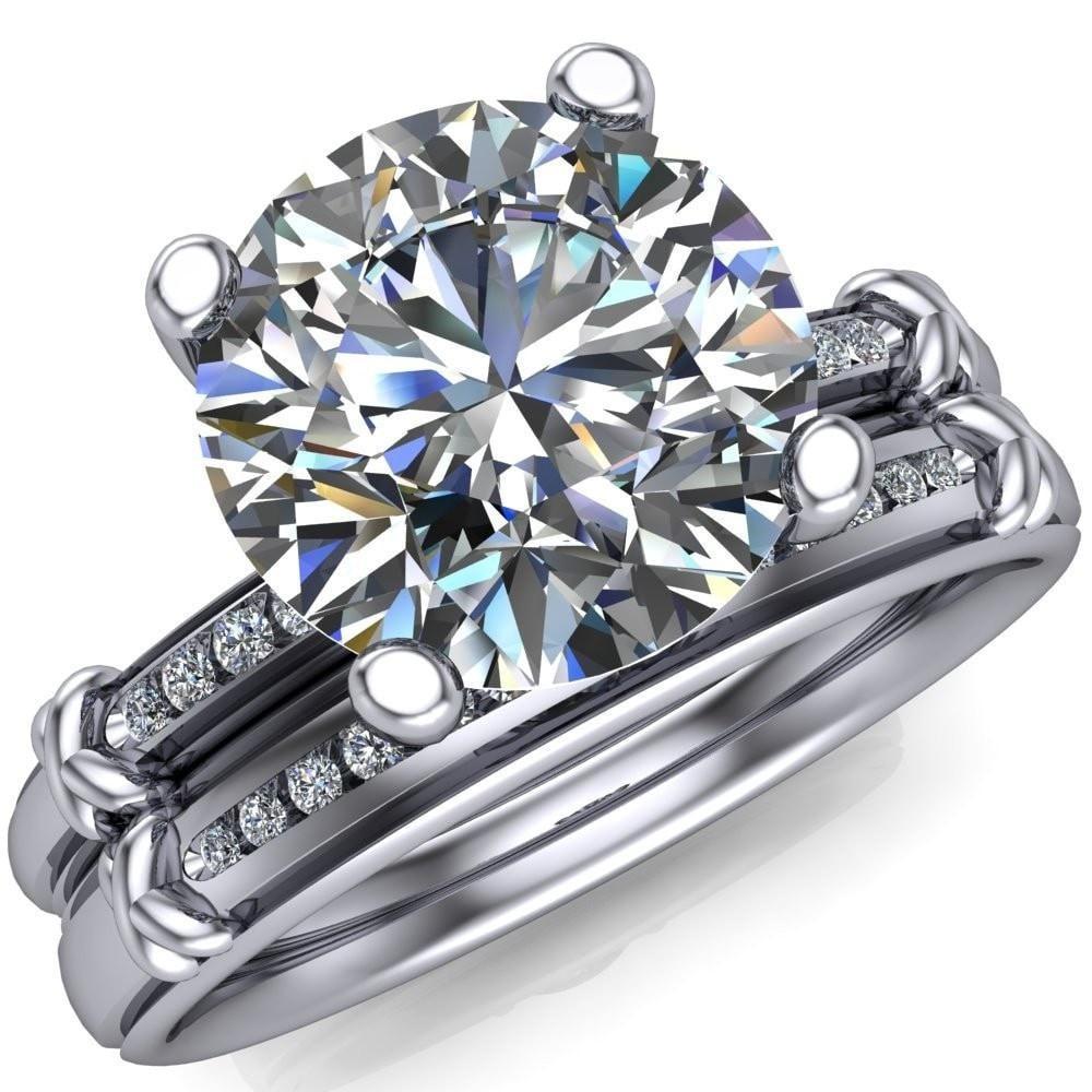 Etta Round Center Stone Prong Diamond Channel Set Ring