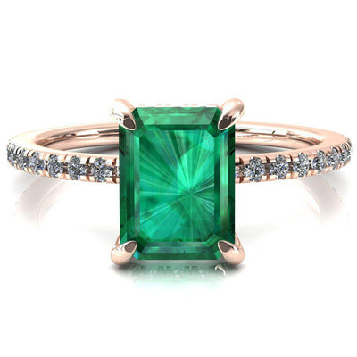Ezili Emerald Emerald 4 Claw Prong Micro Pave Diamond Sides Engagement Ring-Custom-Made Jewelry-Fire & Brilliance ®
