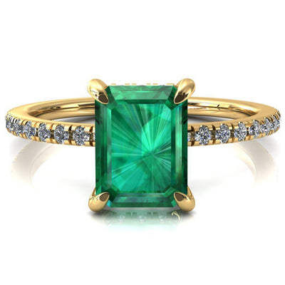 Ezili Emerald Emerald 4 Claw Prong Micro Pave Diamond Sides Engagement Ring-Custom-Made Jewelry-Fire & Brilliance ®