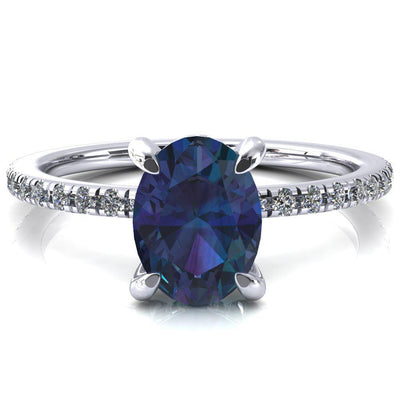 Ezili Oval Alexandrite 4 Claw Prong Micro Pave Diamond Sides Engagement Ring-Custom-Made Jewelry-Fire & Brilliance ®