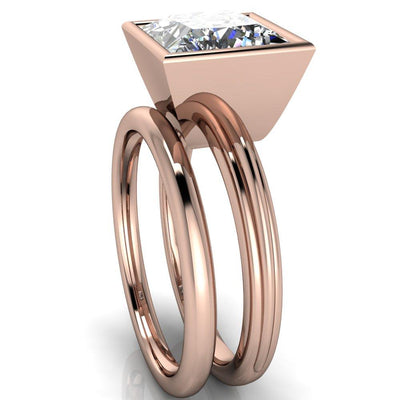 Fenestra Princess/Square Moissanite Bezel Half-Round Edge Shank Engagement Ring-Custom-Made Jewelry-Fire & Brilliance ®