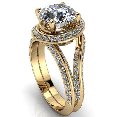 Gianna Round Moissanite and Diamond Halo Swirl Ring-Custom-Made Jewelry-Fire & Brilliance ®