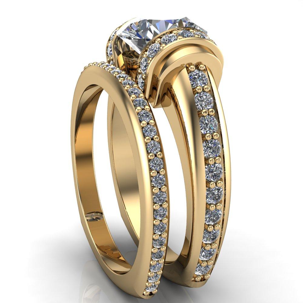 Gwen Round Moissanite Double Diamond Sides Design Euro Shank Ring-Custom-Made Jewelry-Fire & Brilliance ®