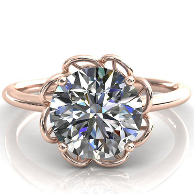 Heirloom Flower Round Moissanite Engagement Ring-Custom-Made Jewelry-Fire & Brilliance ®