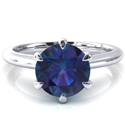 Hennie Round Alexandrite 6 Claw Prong High Shoulder Solitaire Ring-FIRE & BRILLIANCE