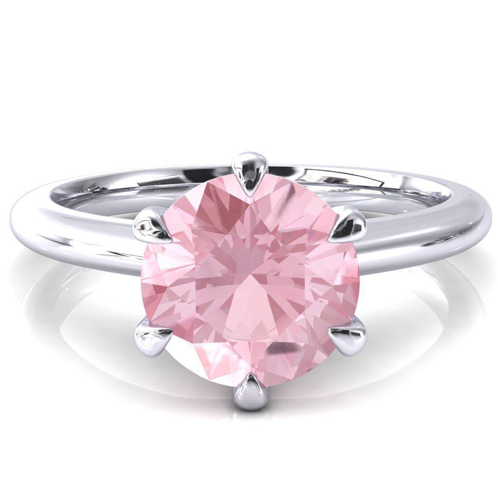 Hennie Round Pink Sapphire 6 Claw Prong High Shoulder Solitaire Ring-FIRE & BRILLIANCE