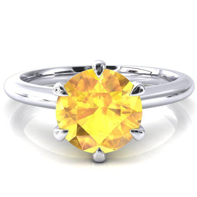 Hennie Round Yellow Sapphire 6 Claw Prong High Shoulder Solitaire Ring-FIRE & BRILLIANCE