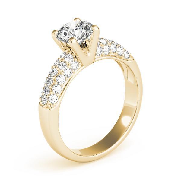 Ines Round Moissanite Triple Diamond Row Pave 4 Prong Engagement Ring-Custom-Made Jewelry-Fire & Brilliance ®
