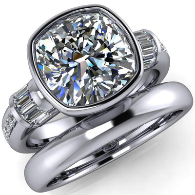 Jamelia Cushion Moissanite Bezel Diamond Shoulder Half Eternity Ring-Custom-Made Jewelry-Fire & Brilliance ®