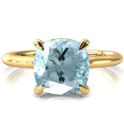 Janey Cushion Aqua Blue Spinel 4 Prongs Claw Floating Halo Inverted Cathedral Ring-FIRE & BRILLIANCE