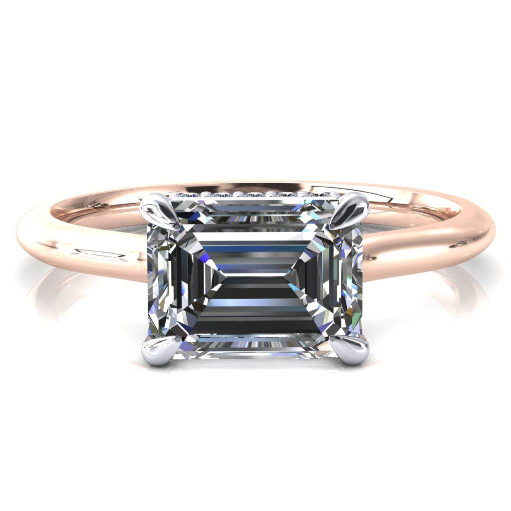 Janey Emerald Moissanite East-West 4 Prongs Claw Floating Halo Inverted Cathedral Ring-FIRE & BRILLIANCE